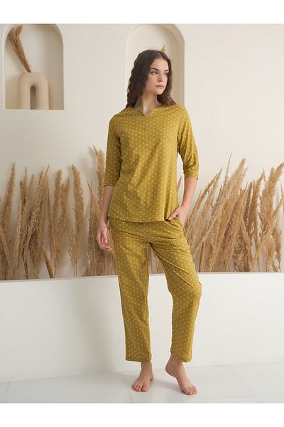Sanskrutihomes By Styli Women Yellow All-Over Print Pure Cotton Top and Pyjama Set