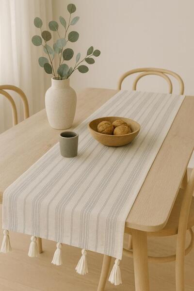 Buldan CSN Tekstil çizgili keten runner