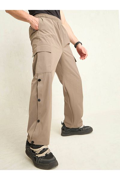 Mascln Sassafras By Styli Solid Button Detail Baggy Parachute Pants