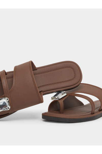 Take Two By Styli Rhinestone Embellished One-Toe Flat Sandals