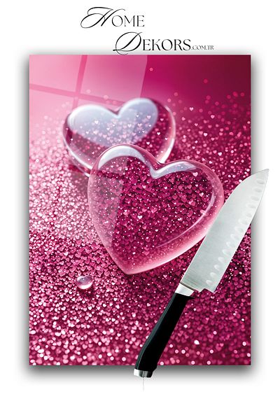 home dekors Glass Cutting Board Chopping Board Presentation Board Red Hearts Dowry Gift 35X25 cm