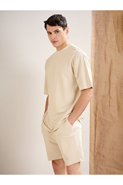 Mascln Sassafras By Styli Beige Waffle Knit Oversized T-Shirt