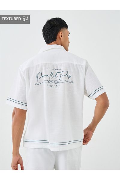 Styli Men Nautical Slogan Print Resort Collar Relaxed Fit Shirt and Shorts Co-Ords