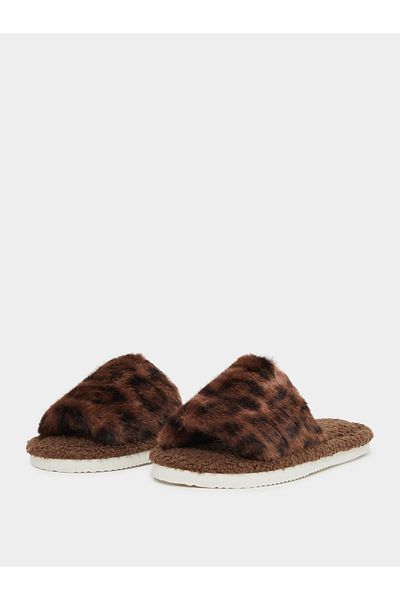 Styli Animal Print Faux Fur Bedroom Slippers