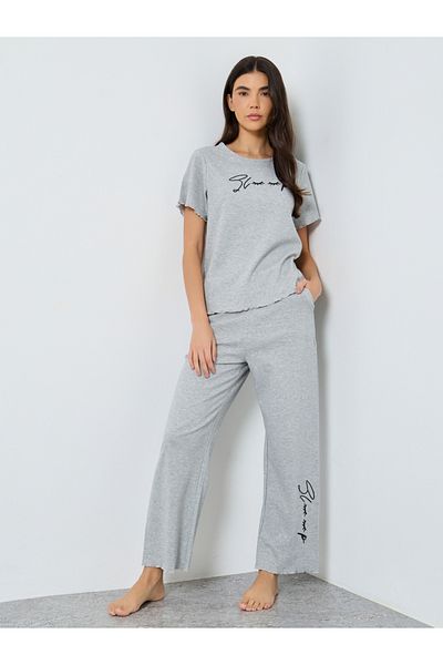 Styli Lettuce Edge Embroidered T-Shirt and Pyjama Set
