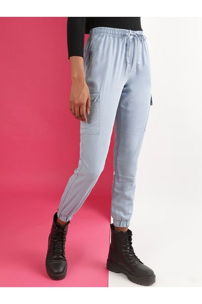 Freehand By Styli Women Blue Regular Fit Solid Denim Joggers