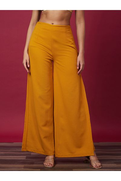 Globus By Styli Solid High-Rise Side Slit Loose Fit Trousers
