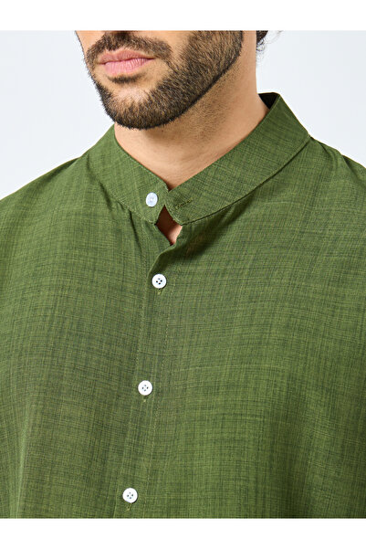 Styli Linen Blend Mandarin Collar Regular Fit Shirt