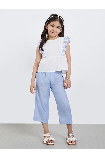 Styli Girls Solid Ruffle Trim Top and Culottes Set