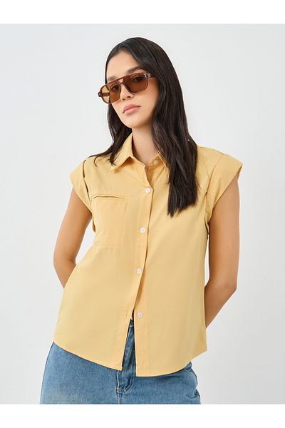 Styli Women Yellow Plain Collared Shirt