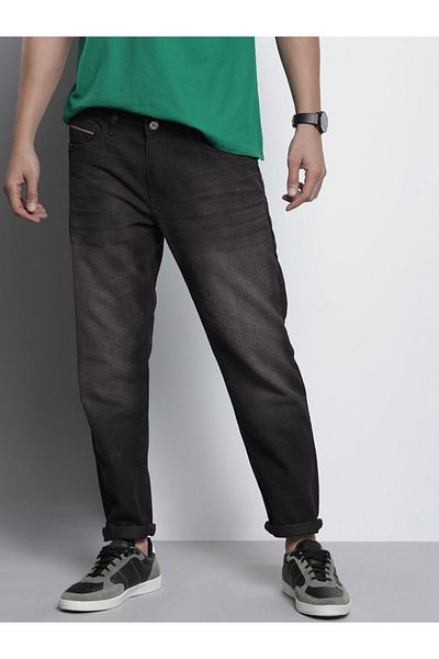 The Indian Garage Co By Styli Men Charcoal Mid Rise Dad Fit Faded Jeans