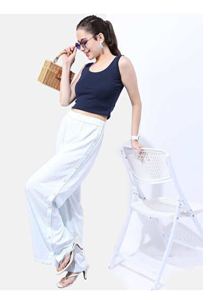 Freehand By Styli Women White Wide Leg Pants with Side Button