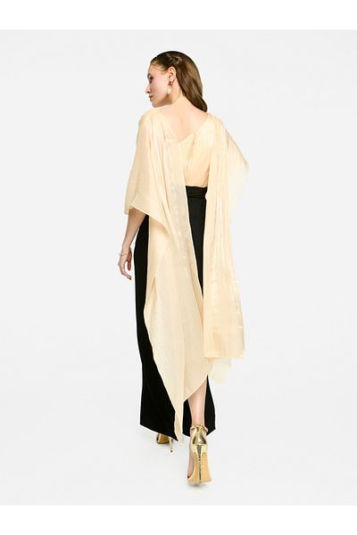 House of Moda By Styli Cape Overlay Sleeve Two-Tone Maxi Dress
