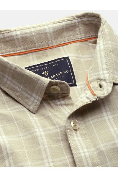 The Indian Garage Co By Styli Men Beige Slim Fit Checked Casual Shirt