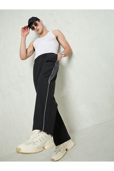 Mascln Sassafras By Styli Men Black Color Block Side Seam Parachute Pants