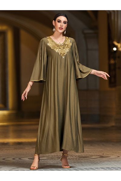 Styli Floral Embellished V-Neck A-Line Maxi Jalabiya