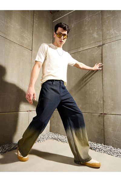 Mascln Sassafras By Styli Men Blue Mid Rise Ombre Wide Leg Jeans