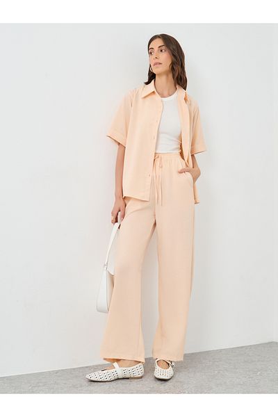 Styli Solid Collared Shirt and Wide Leg Pants Co-Ords