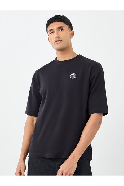 Styli Men Black Graphic Print Oversized T-Shirt