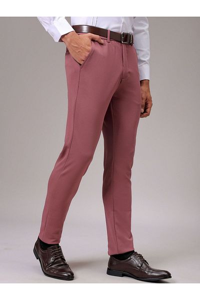 The Indian Garage Co By Styli Men Red Slim Fit Textured Trousers