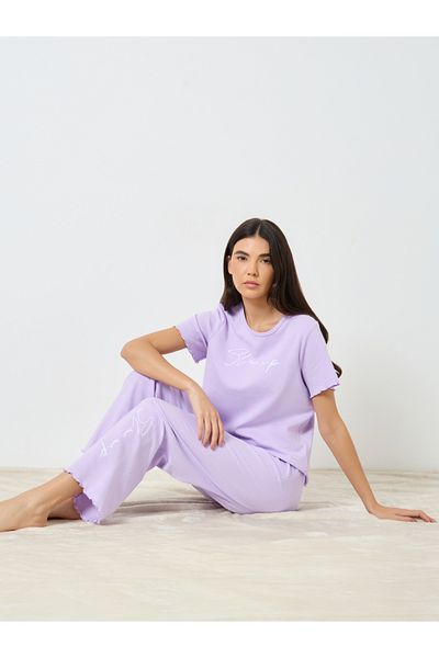 Styli Lettuce Edge Embroidered T-Shirt and Pyjama Set
