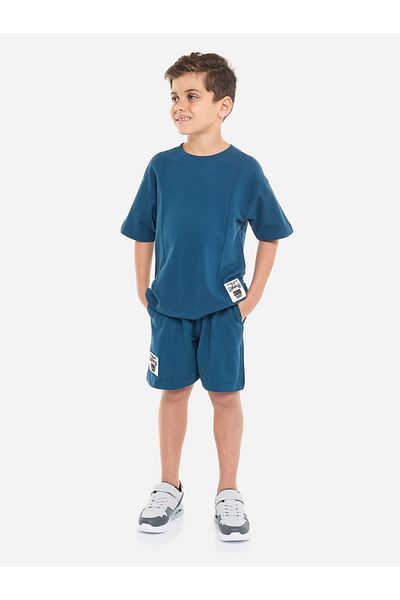 Victor and Jane By Styli Boys Navy Cotton T-Shirt and Shorts Set