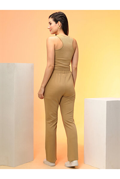 Globus By Styli Women Brown Sleeveless Crop Top and Trousers Co-Ords