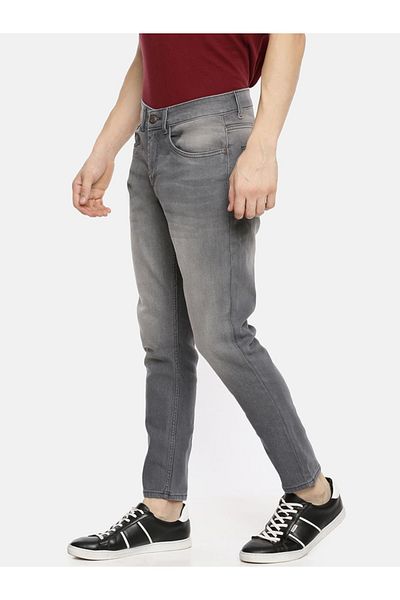 The Indian Garage Co By Styli Men Grey Mid Rise Slim Fit Faded Jeans
