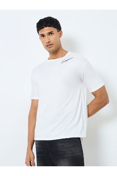 Styli Men White Slogan Print Regular Fit T-Shirt