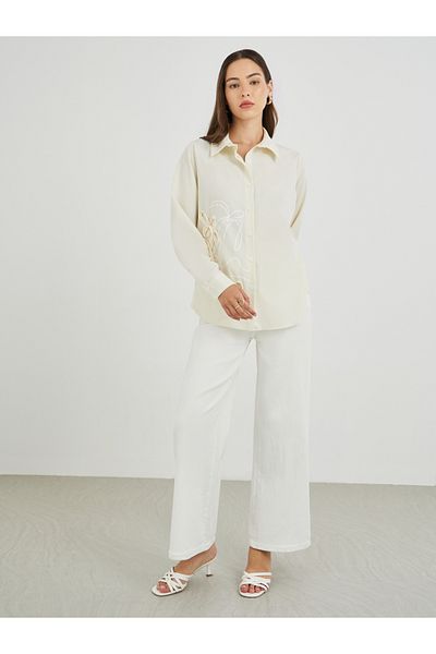 Styli Floral Embroidered Long Sleeve Oversized Shirt