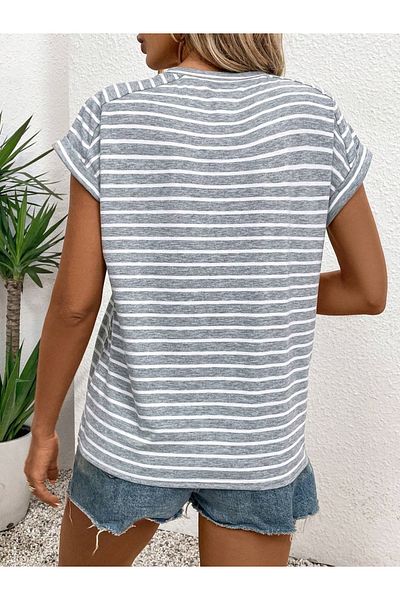 Styli Striped Round Neck Short Sleeve T-Shirt