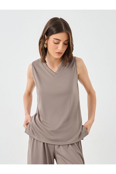 Styli Women Brown Sleeveless Top and Pants Co-Ords