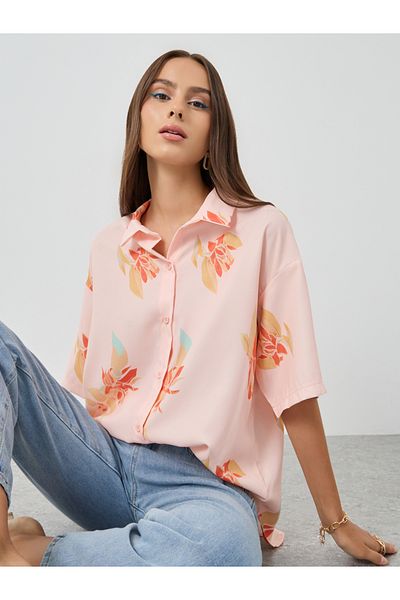 Styli Printed Short Sleeve Oversized Shirt