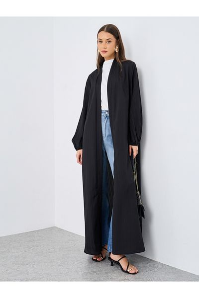 Styli Women Black Front Open Textured Abaya
