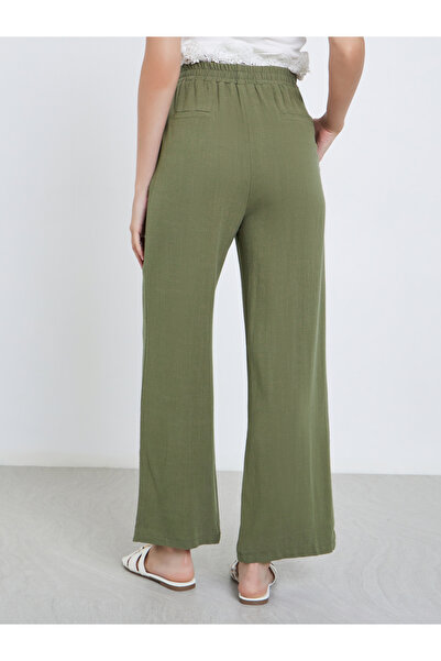 Styli Khaki Linen Look Pants with Elastic Waist