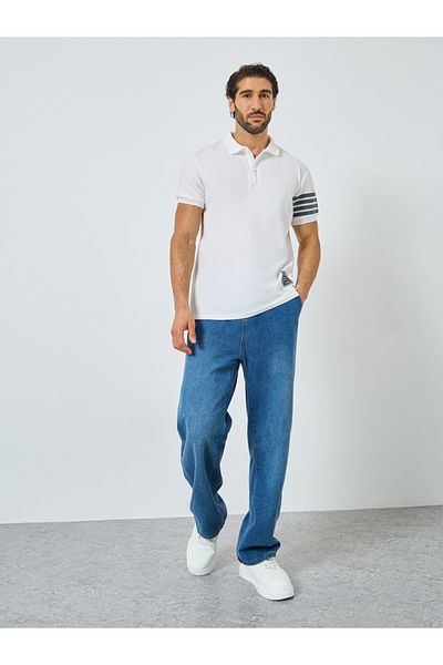 Styli Men White Regular Fit Striped Print Polo