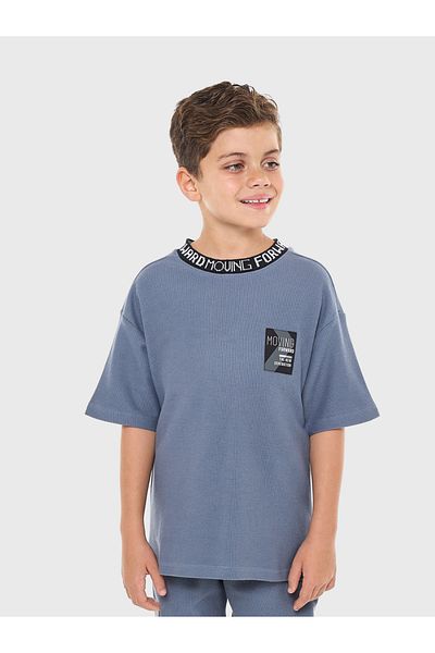 Victor and Jane By Styli Blue Cotton Short Sleeve T-Shirt and Shorts Set