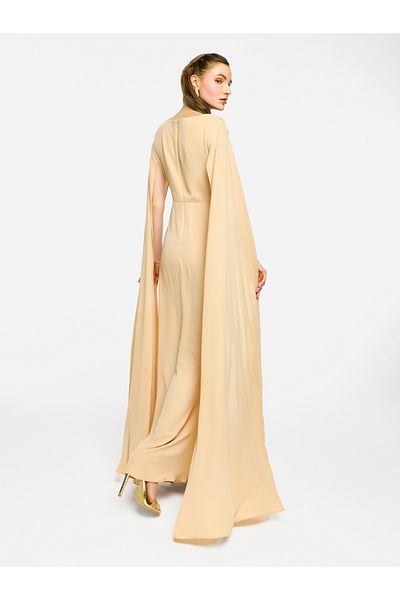 House of Moda By Styli Twisted Front Draped Cape Sleeves Maxi Dress