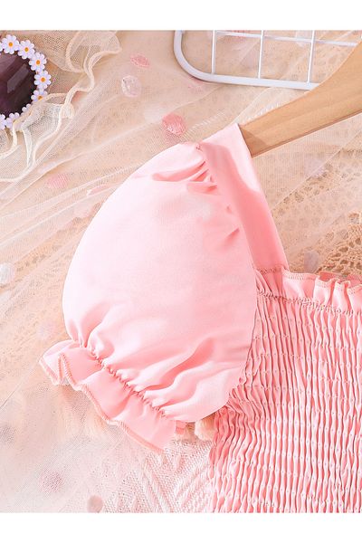 Styli Floral Embroidery Puff Sleeve Smocked Dress
