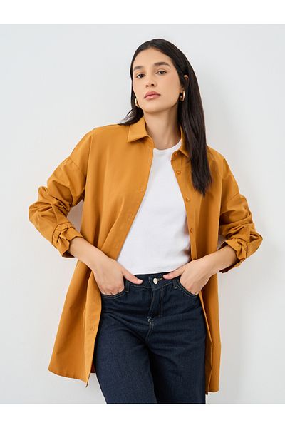 Styli Women Mustard Tie Cuff Longline Shirt