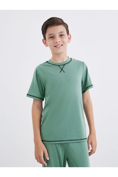 Styli Boys Green Overlock Seam T-Shirt and Pyjama Set