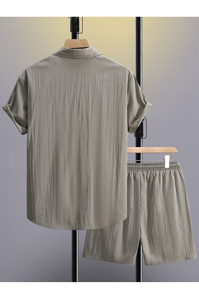 Styli Men Beige Solid Pocket Detail Shirt and Shorts Co-Ords