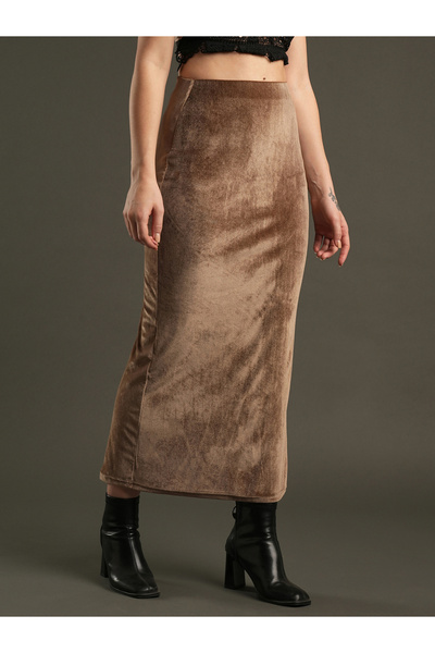 Globus By Styli Velvet Look High Rise Stretchable Pencil Midi Skirt