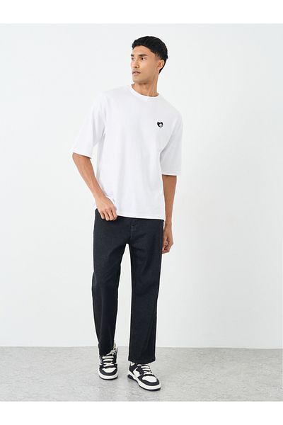 Styli Men White Graphic Print Oversized T-Shirt