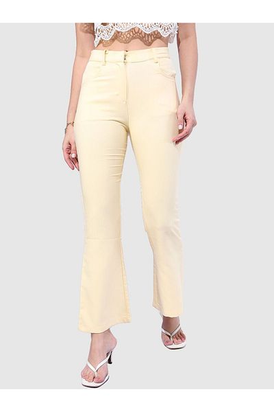 Freehand By Styli Women Light Yellow Bootcut Fit Solid Pants