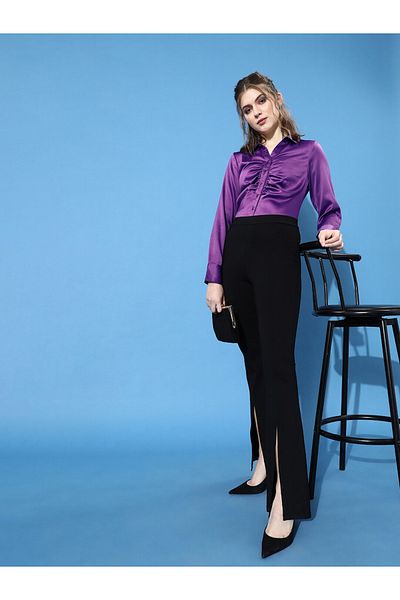 STREET 9 By Styli Women Purple Gathered Satin Shirt