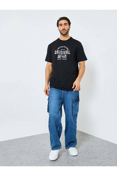 Styli Black Graphic Print Round Neck T-Shirt