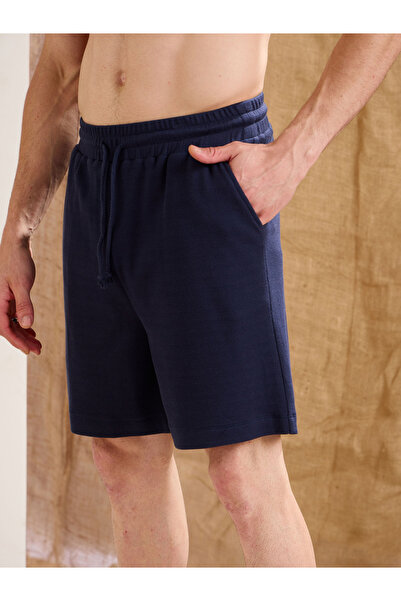Mascln Sassafras By Styli Men Navy Blue Waffle Textured Relaxed Fit Shorts