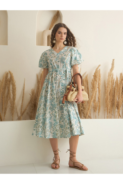 Sanskrutihomes By Styli Floral Printed Pure Cotton A-Line Midi Dress