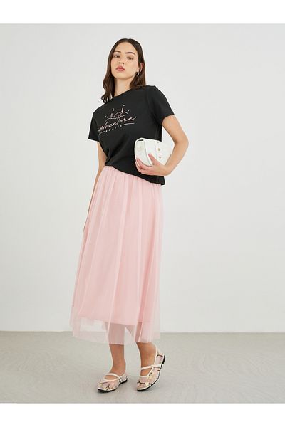 Styli Solid Chiffon A-Line Midi Skirt